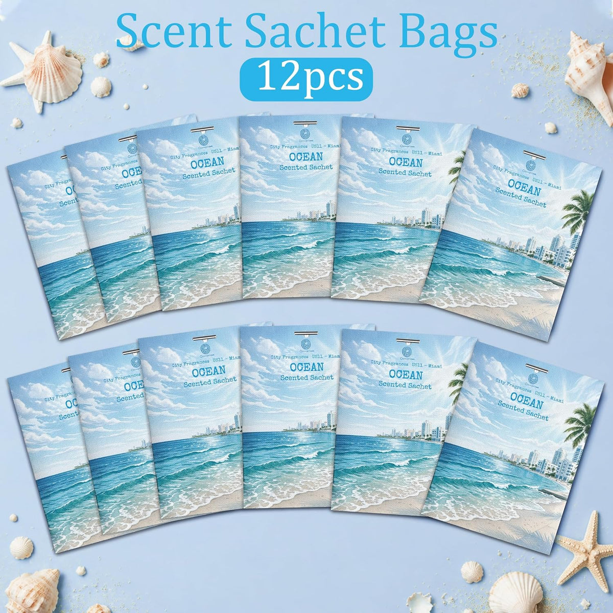 US11-Miami Ocean Scented Sachets for Drawers and Closets,12 Pack