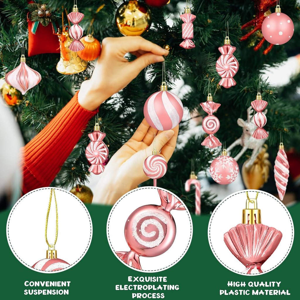 48Pcs Christmas Ornaments Candy Lollipop Set Rose Gold for Xmas Tree Decor