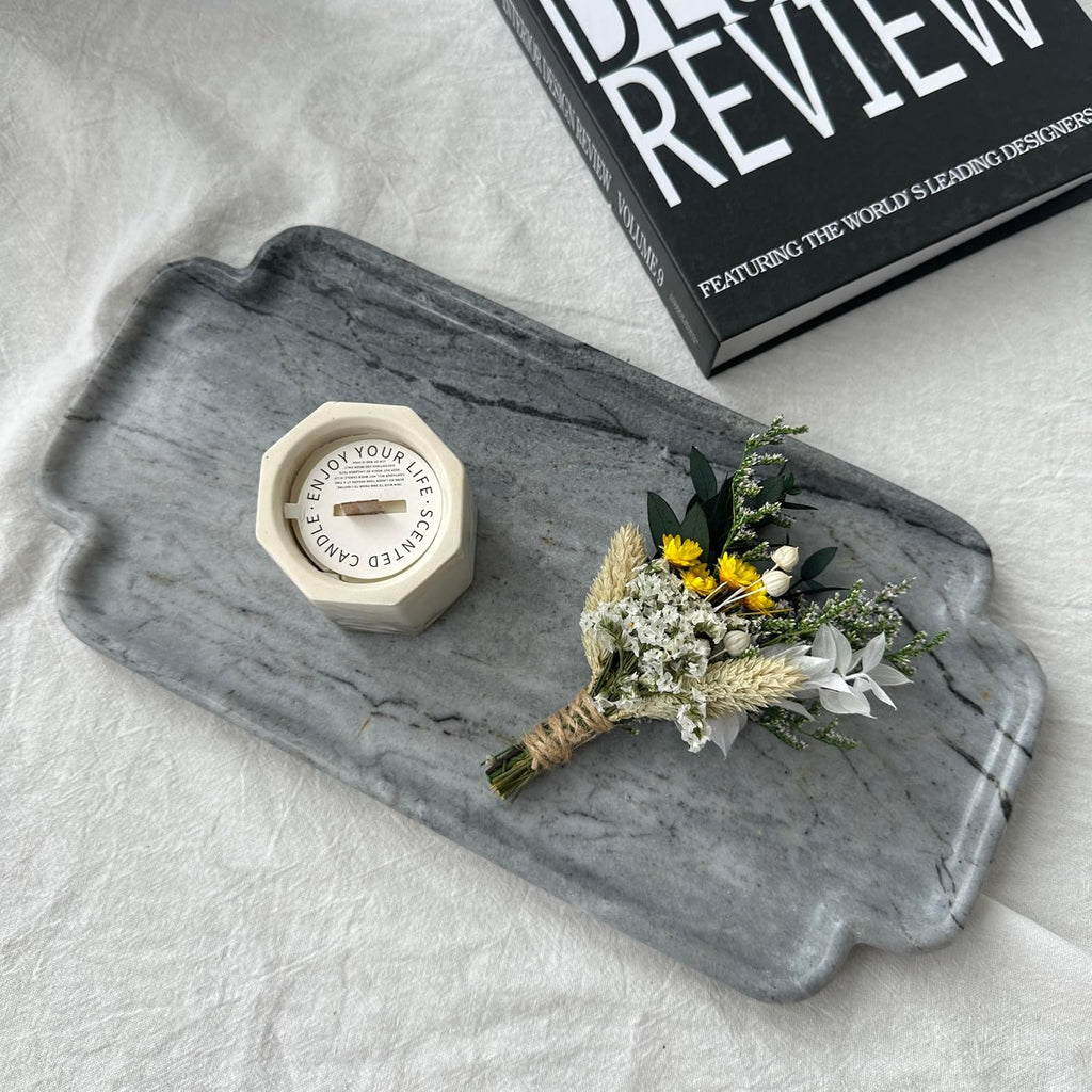 Natural Marble Scalloped Tray 12in Solid Stone Vanity Organizer