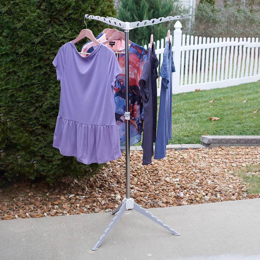 Household Essentials Grey 5006-1 Simple Indoor Tripod Clothes Drying Rack with Carrying Handle for Laundry, Small