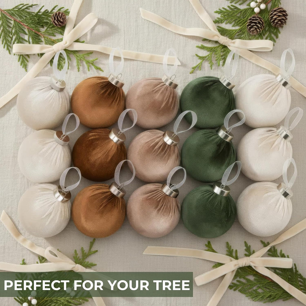 Elegant Velvet Christmas Ornaments Set - 15 Shatterproof Balls & 10 Bows