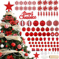 Ktinnead 94 Pcs Christmas Tree Decorations Set, Red Shatterproof Christmas Tree Hanging Ball Ornaments with Glitter Poinsettia Flowers Decorations Berries Snowflakes for Xmas Party Holiday Wedding