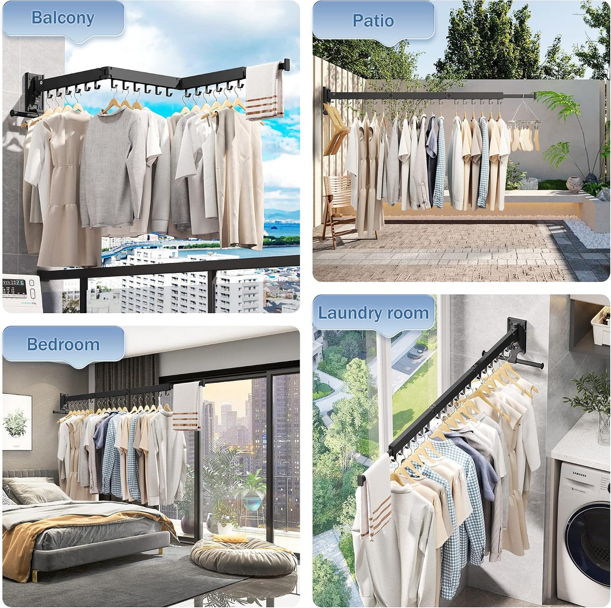 LIENAHU Clothes Drying Rack Wall Mounted(can fold Upward),Laundry Drying Rack,Laundry Room Organization,Wall Mounted Laundry Rack Folding,Retractable Clothing Rack,Collapsible Clothes Hanging Rack
