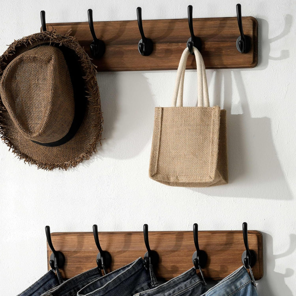 SKOLOO Rustic Coat Rack Wall Mount, 5 Hooks, 17 Inch, Solid Wood, Brown