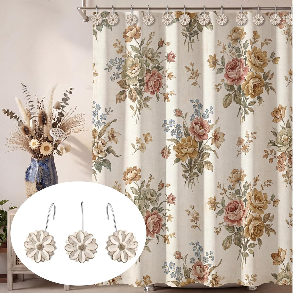 BreezeHug 12 Pcs Boho Shower Curtain Hooks Decorative Shower Curtain Hanger