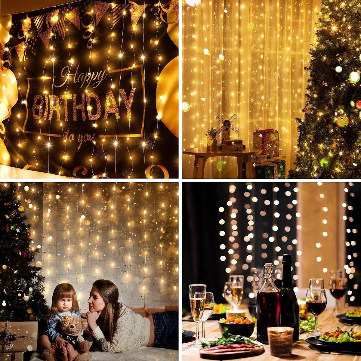 2 Pack 195 LED Curtain Tapestry Lights, 6.5 x 5 ft Backdrop String Lights