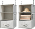 2 Pack 3-Shelf Hanging Closet Organizer with 2 Drawers, Silver Gray