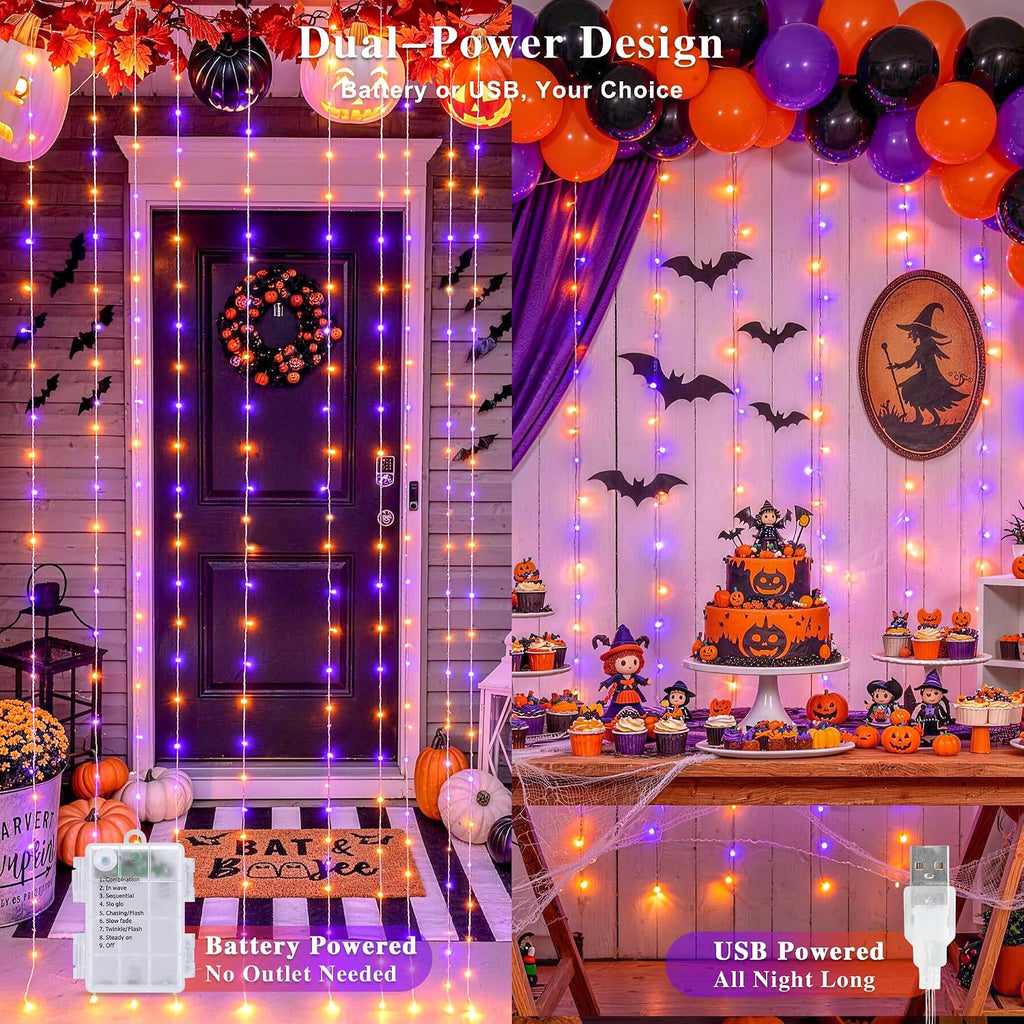 JMEXSUSS 200 LED Halloween Curtain Lights Battery and USB Operated