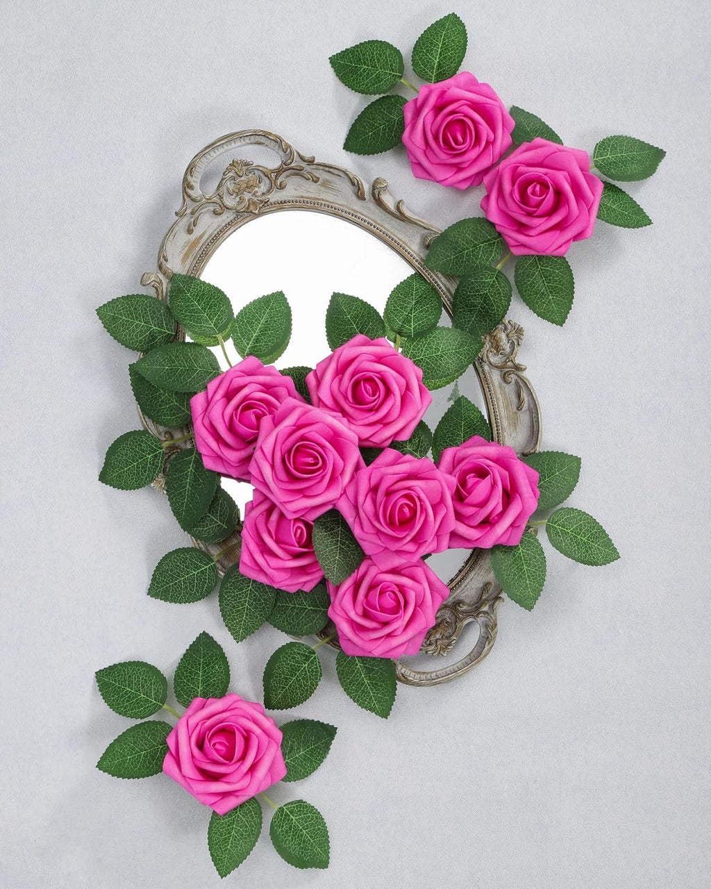DuHouse 25Pcs Artificial Flowers Foam Roses Real Touch with Stems(Hot Pink)
