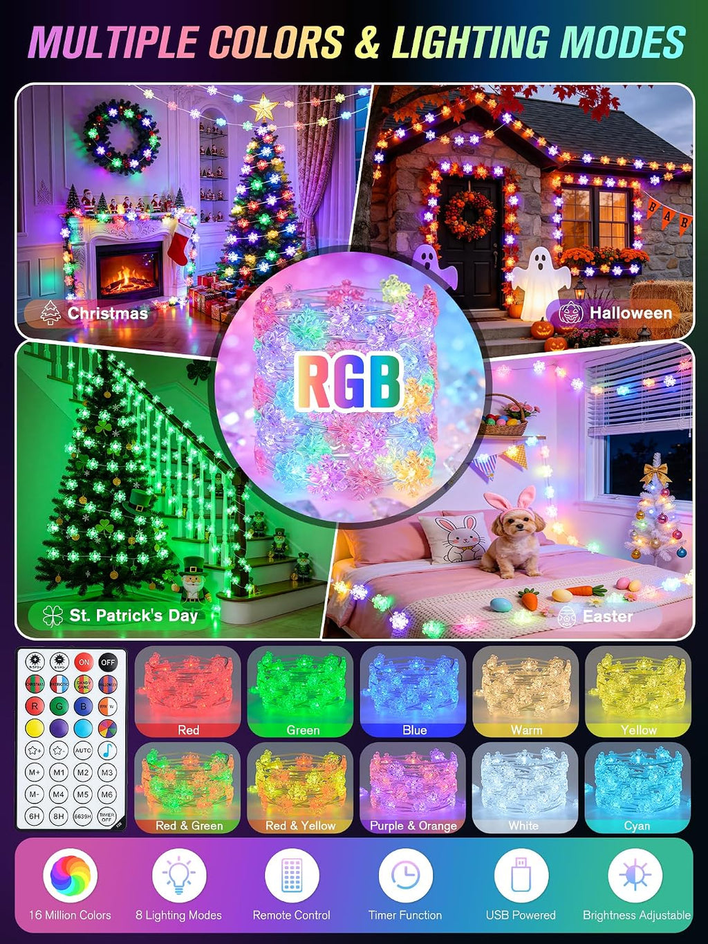 JMEXSUSS Smart Snowflake Lights for Christmas Decor, RGB Christmas Lights