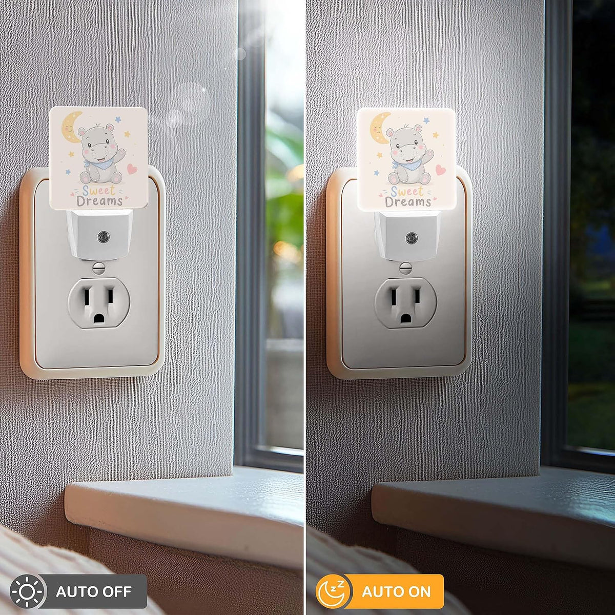 LED Night Light Lamp with Smart Sensor Dusk to Dawn Sensor,Cute Hippo Cartoon Night Light Daylight White,0.5W Plug-into Wall for Adults,Bedroom,Bathroom,Hallway,Kitchen