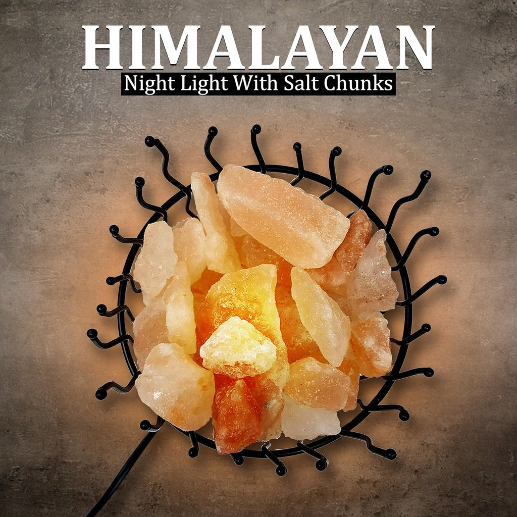 Himalayan Glow Natural Himalayan Salt, Tall Round Metal Basket lamp with Touch Dimmer Switch | 6-8 lbs, Amber Glow, Idle for Gift, Decor & Desk