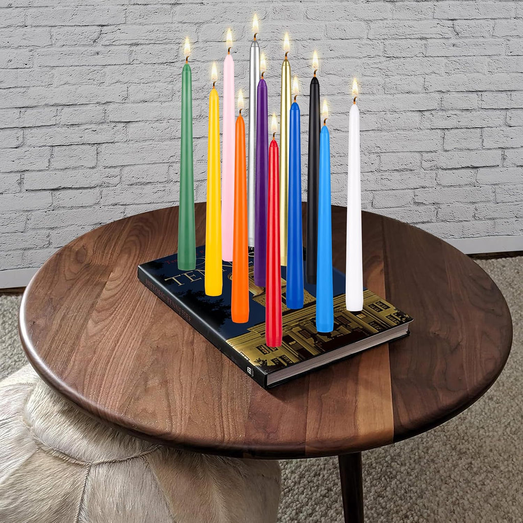 Mega Candles 12 pcs Unscented Supreme Assorted Colors Chime Taper Candles, Handcrafted Wax Candle 10 Inch x 7/8 Inch, Casting Chimes, Rituals, Spells, Vigils, Witchcraft, Wiccan, Meditation, Altar
