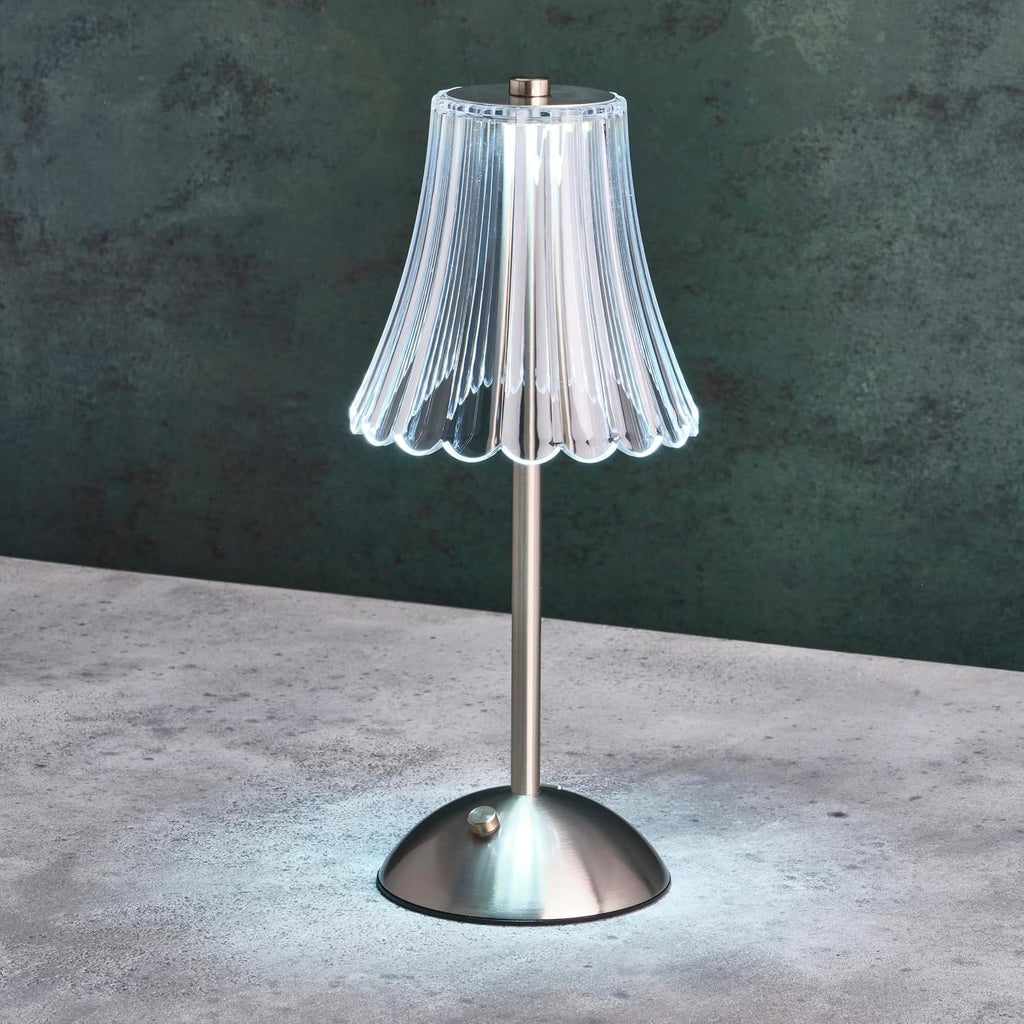 Elements 11.8-Inch Silver Rechargeable LED Table Lamp with Touch Control - 3 Color Temperature Settings, Stepless Dimming, Metal Construction with Acrylic Shade, USB-C Charging, 1200mAh Battery