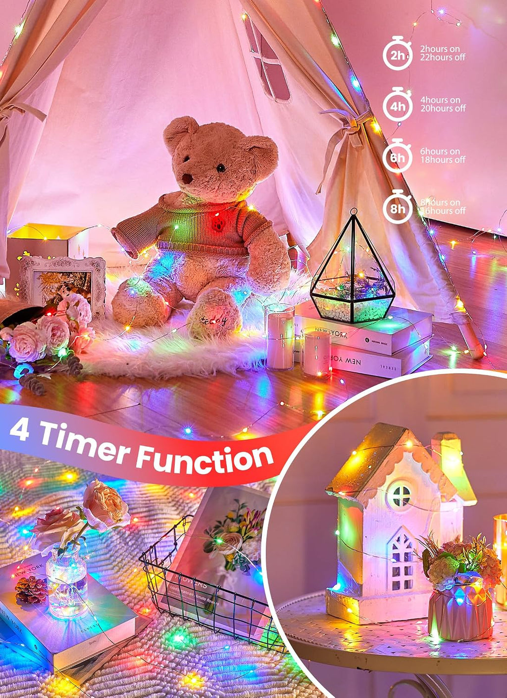 Minetom Fairy Lights with Remote, 66 Feet 200 Led Firefly String Lights Plug in for Bedroom Home Wall Ceiling Christmas Tree Wreath Craft Wedding Party Indoor Outdoor Decoration, Multicolor