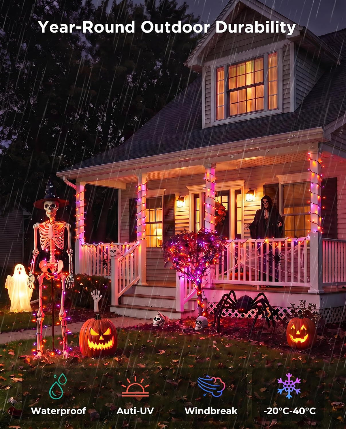 Halloween Lights 20FT 100 Count, Purple and Orange Outdoor String Lights