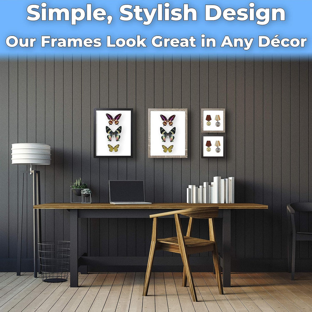 Super-Sturdy, Real Wood 8x8 Shadow Box Frame 3pk. Hardwood Display with Real Glass. Best Shadowbox to Showcase Photos, Tickets, Wedding Bouquets, CDs, Medals, Awards and Insects (3, Display Black)