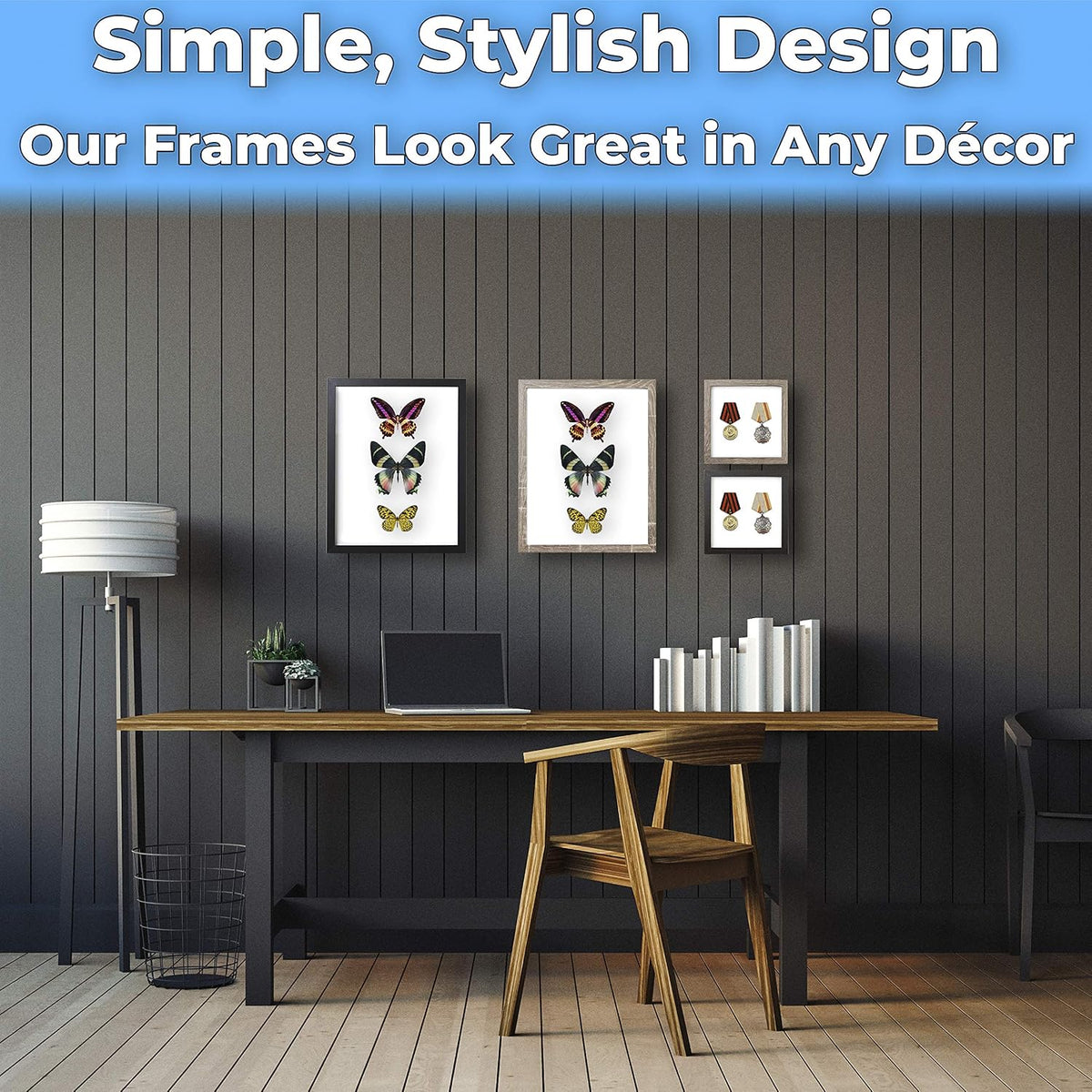 Super-Sturdy, Real Wood 8x8 Grey Shadow Box Frame 1pk. Genuine Hardwood Display with Real Glass. Best Wooden Shadowbox to Showcase Photos, Tickets, Wedding Bouquets, CDs, Medals, Awards and Insects