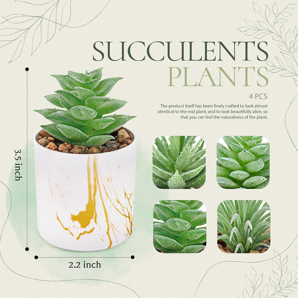 Der Rose 4 Pack Mini Fake Succulents in Pots for Office Desk Accessories