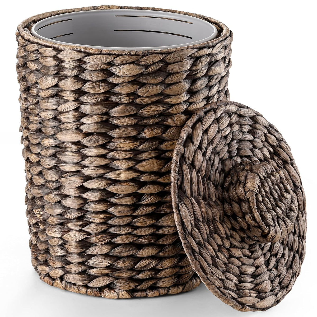 Tidita Wicker Trash Can with Lid, Wicker Waste Basket 1.5Gallon,Black Color