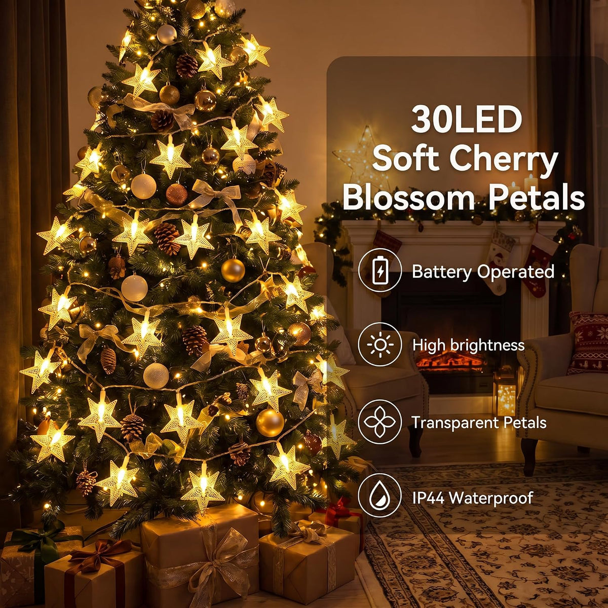 ITICdecor Star String Lights Battery Operated15FT 30LED Warm White
