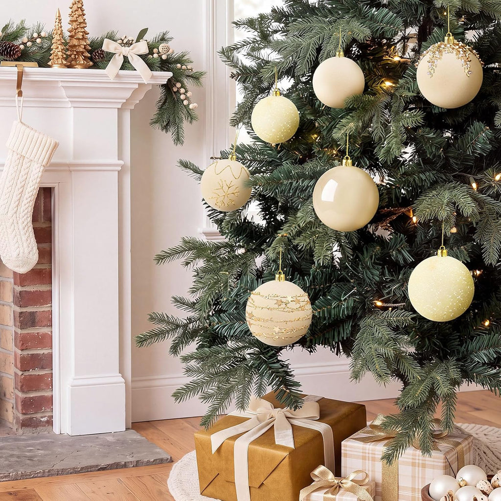 Syhood 12 Pcs White Velvet Christmas Ball 3.15 Inch Flocked Ornament