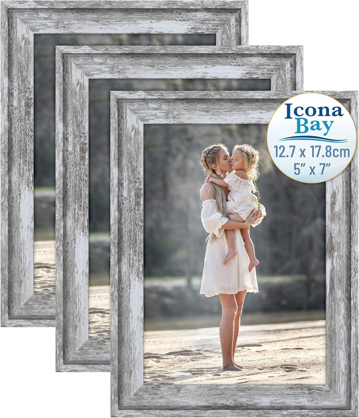 5x7 Azure Gray Picture Frames, Cape Cod Style, Table Top, Wall Mount, Bayou