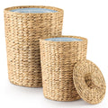 Tidita Set 2 Water Hyacinth Wicker Wastebasket for Bathroom, Lid Included