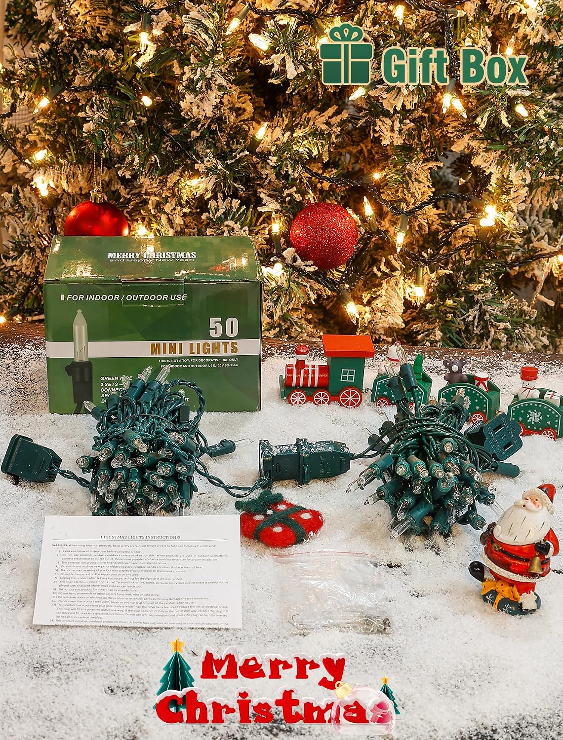 Hopolon Clear Christmas Lights Set 2 PACK 50 Count Green Wire Mini Lights