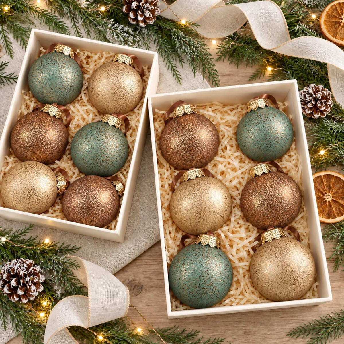 Yunlly 24 Pcs Textured Christmas Ornament 2.36'' Tree Decor,Green