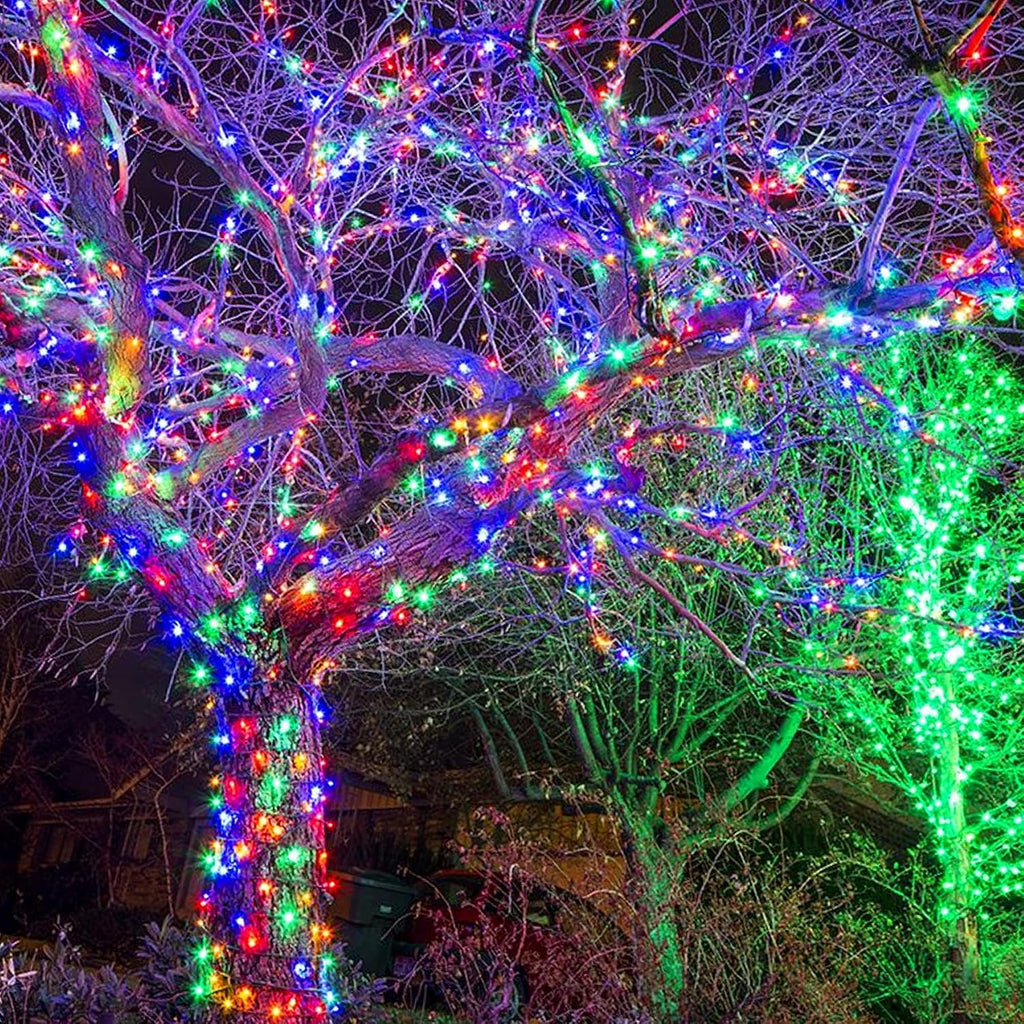 FUNPENY 164FT 500 LED Christmas Indoor Outdoor Decorative String Lights, 8 Modes Waterproof Green Wire LED Fairy Light for Xmas Party Wedding Garden Home Decoration (Multi-Colored)