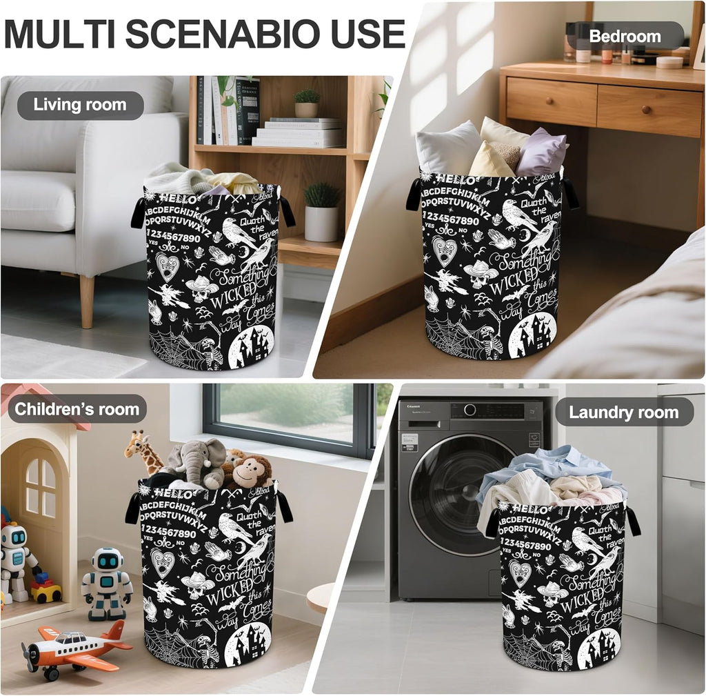 Halloween Black Laundry Basket Foldable Oxford Cloth Tote Bag Laundry Hamper Clothes Storage Bucket Organizer For Bathroom/Laundry Storage/Bedroom 19.6x15.7 Inch