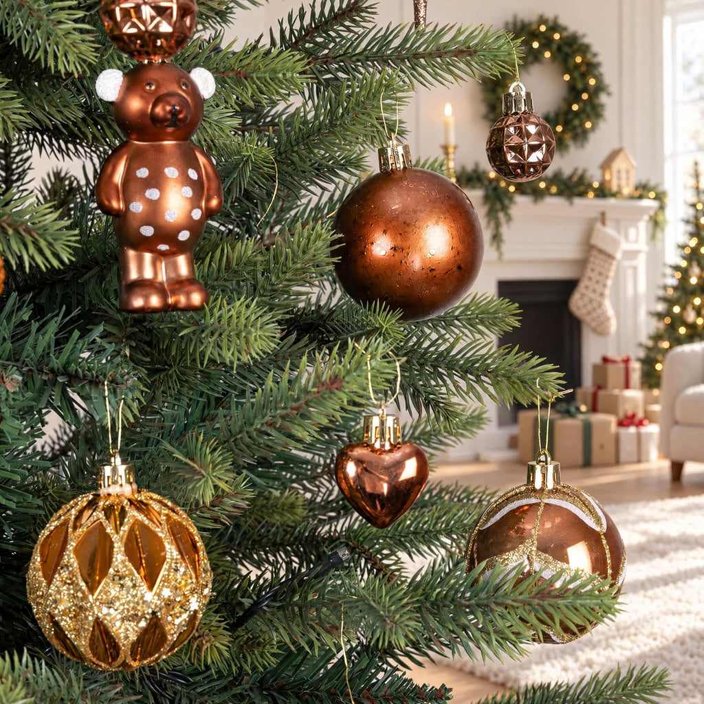 46PCS Christmas Ornament Set, Bronze Hanging Decorations
