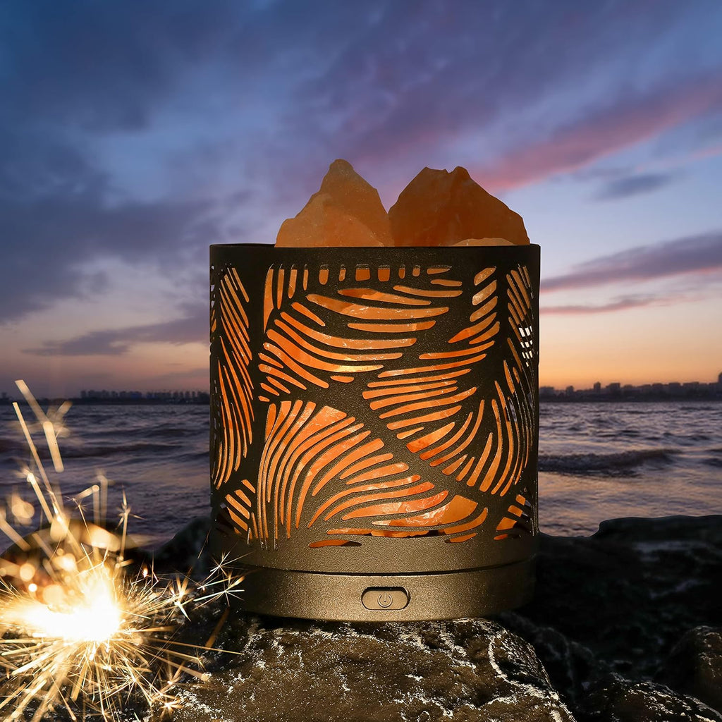 SUNYA Himalayan Salt Lamp - Metal Basket with 5 LED Bulbs, Pink Rock Salt Lamp Night Light with USB Power Cable. Box Package (Sand Sea)