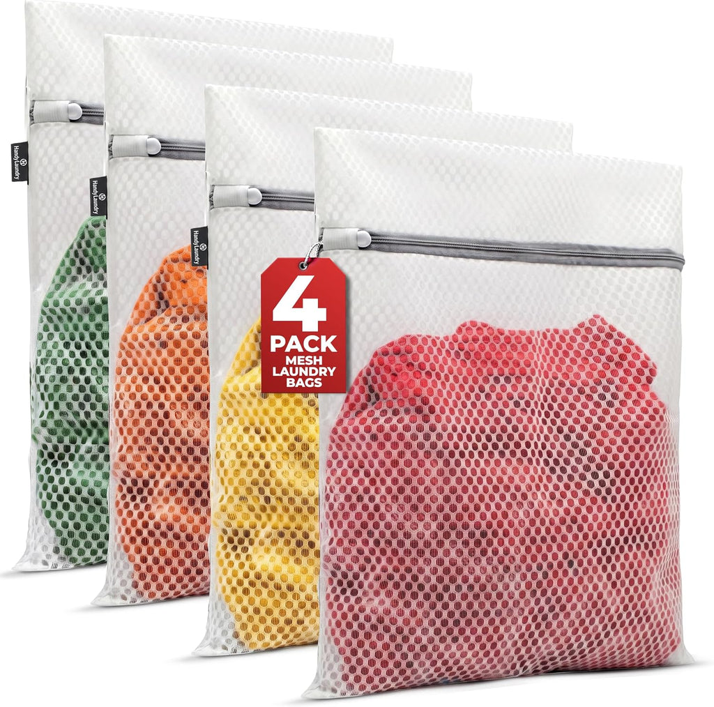 Handy Laundry Zippered Mesh Bags 4-Pack 12"x16", Honeycomb for Delicates