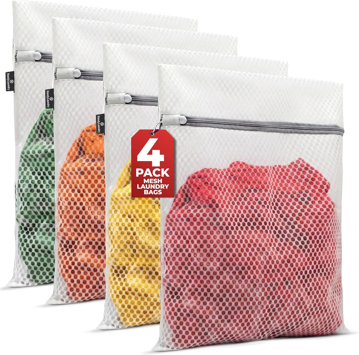 Handy Laundry Zippered Mesh Bags 4-Pack 12"x16", Honeycomb for Delicates