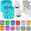 Dazzle Bright Color Changing Fairy Lights Battery Operated, 2 Pack Total 40FT 120LED Silver Copper Wire RGB String Lights with Remote, Waterproof Halloween Decorations for Indoor Outdoor Party Decor