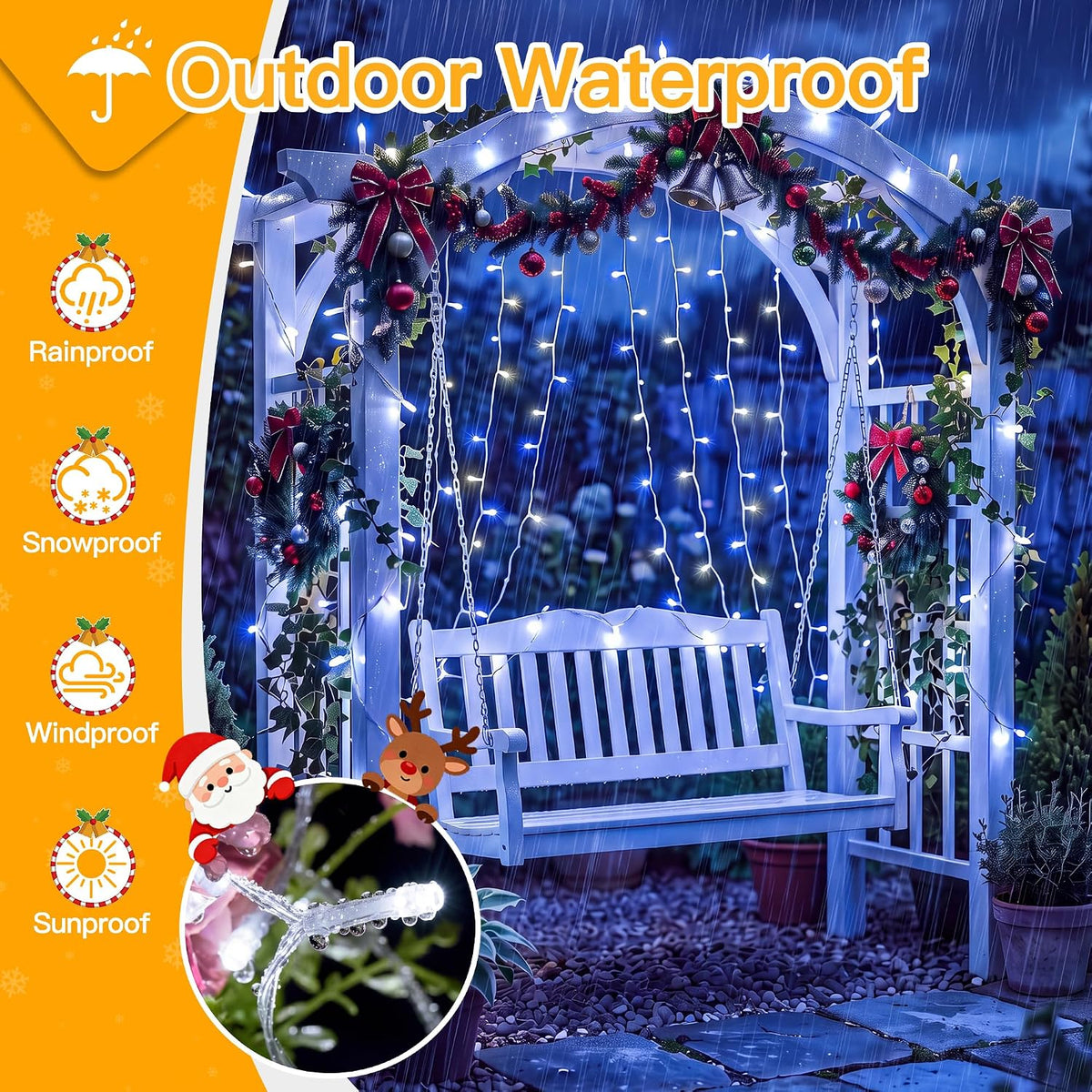 Ollny 100 LED Christmas Lights 33FT, Blue & White Connectable Fairy Lights