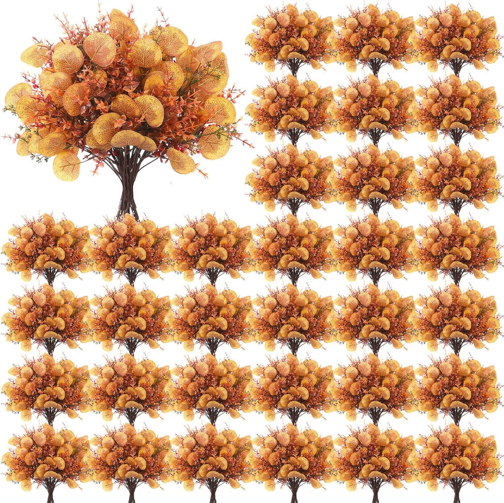 Yunsailing 100 Pcs Mixed Fall Greenery Stems Faux Eucalyptus Leaves, Yellow