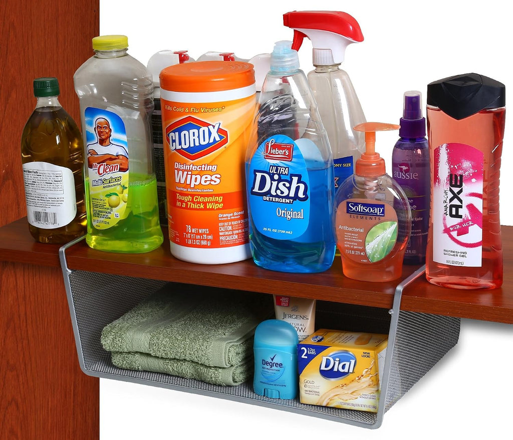 YBM Home Under Shelf Basket - Mesh Stainless Steel Storage Under Cabinet Hanging Basket Rack Maximize Space in Cabinets, Pantry Room, Bathroom, Laundry Room, and More, 1131