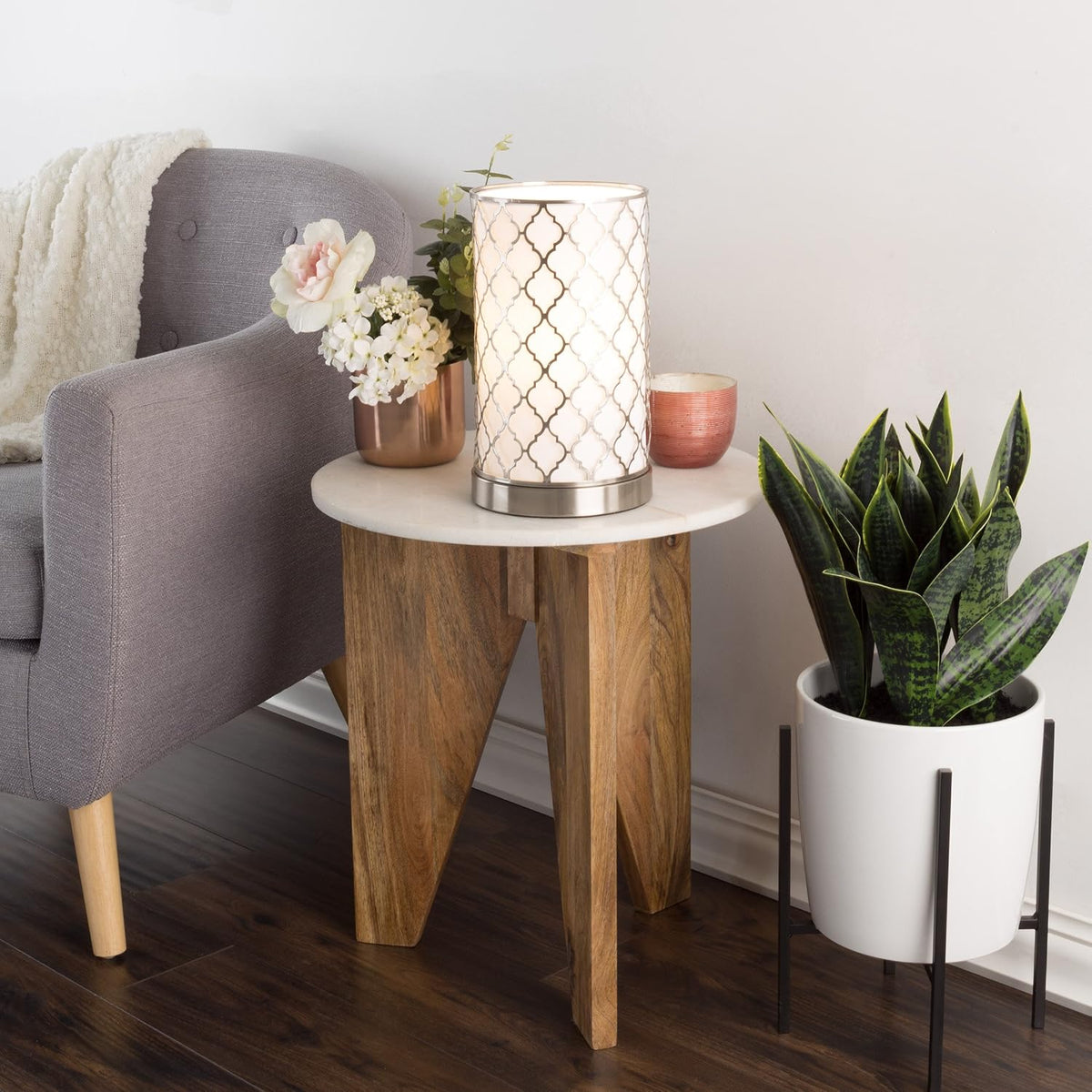Lavish Home Uplight LED Table Lamp, Brushed Silver, 6.25” x 11.5”