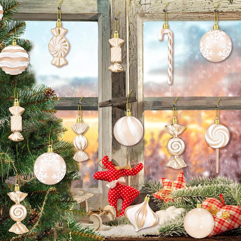 48Pcs Christmas Ornament Candy Lollipop Set Hanging Plastic, Champagne Gold
