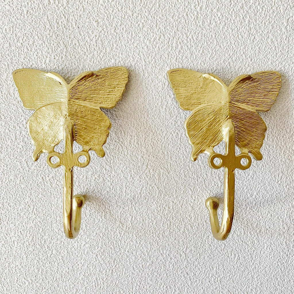 2 Pack Decorative Wall Hooks, Vintage Butterfly Shaped Metal Wall Hook for Hanging Coats Clothes Keys Hats Towels