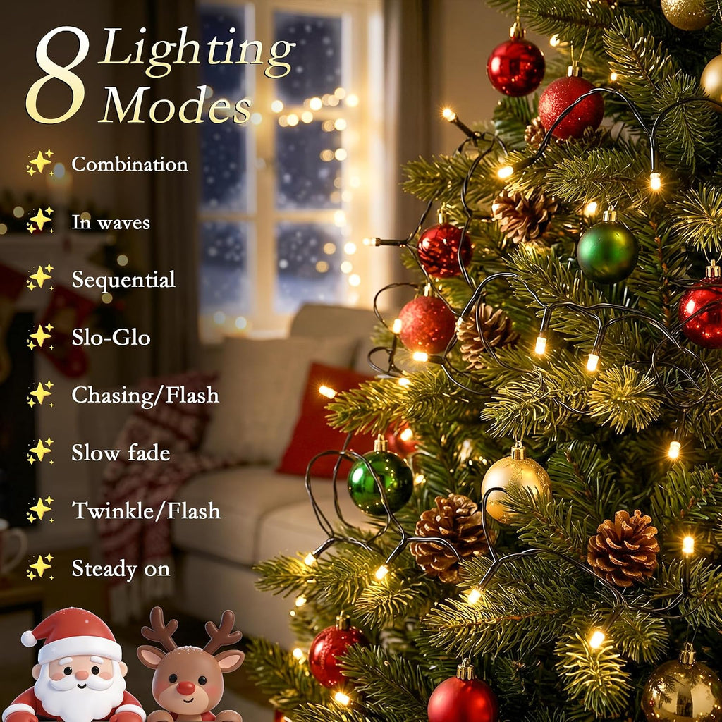 66FT 200 LED Warm White Fairy Lights, Dark Green Wire 8 Modes Timer, IP44 Waterproof Outdoor Indoor String Lights for Patio Garden Backyard Bedroom Classroom Weeding Christmas Decor