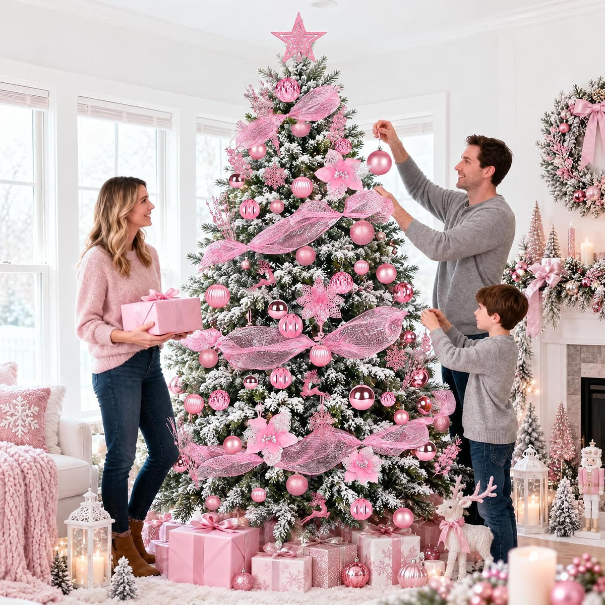 Ouddy Decor 105 Pcs Pink Christmas Tree Ball Ornaments Decorations Set