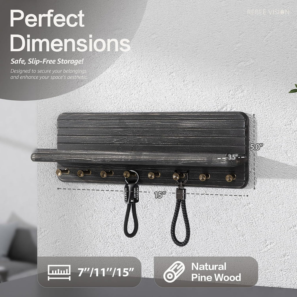 Rebee Vision Key Holder Wall Mount with 8 Key Hooks Home Decor, Old Black