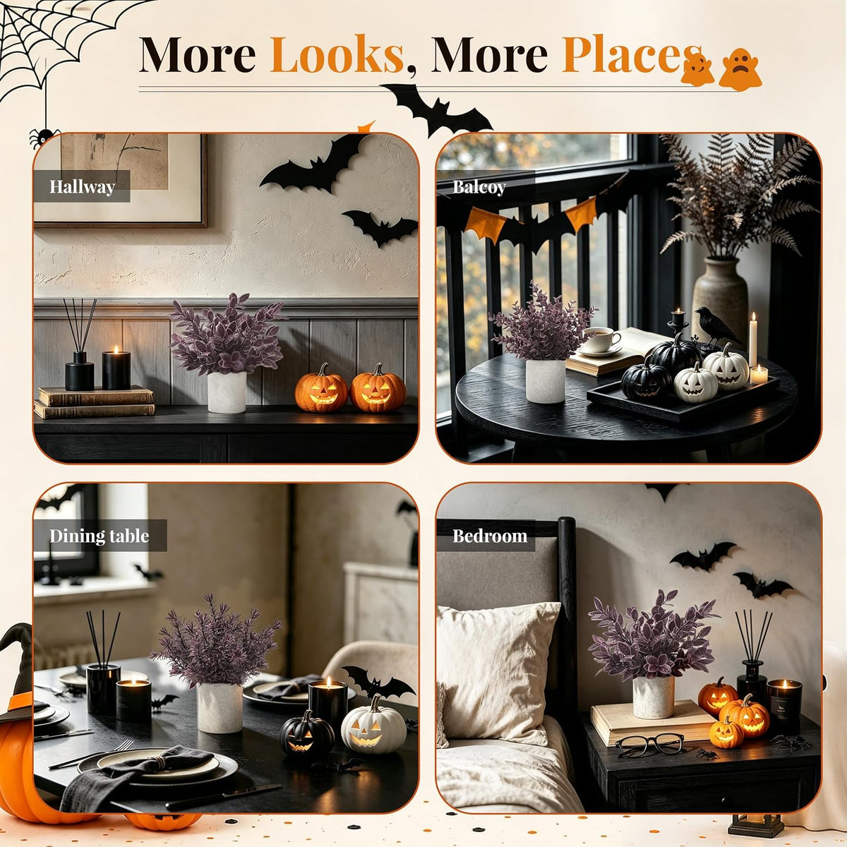 Der Rose 3 Pack Plum Eucalyptus Fake Plants for Halloween Bathroom Decor
