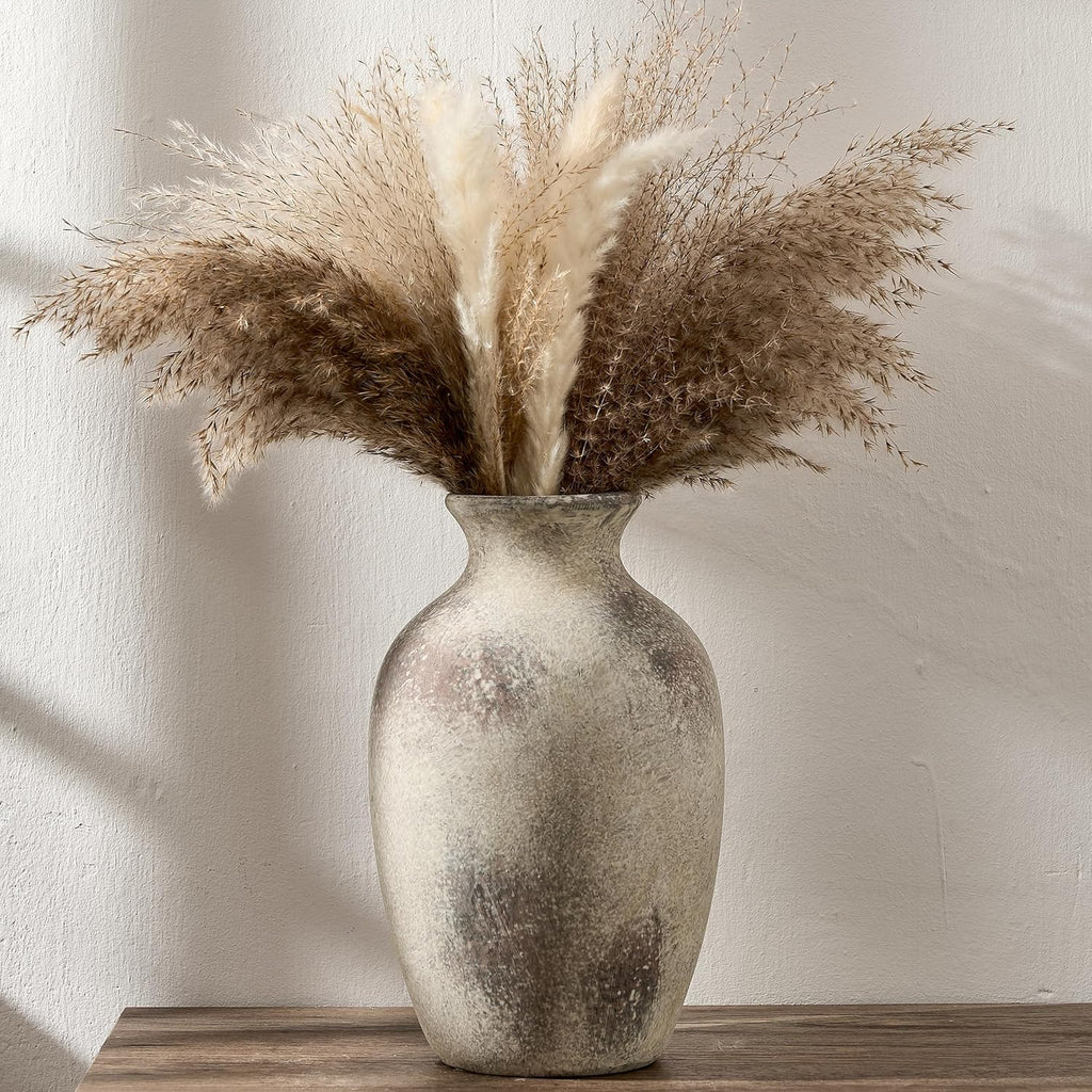 Large Ceramic Rustic Flower Vase, 10.43 Inch Tall Vintage Pottery Home Decor, Antique Farmhouse Terracotta Vase for Living Room, Table, Shelf, Mantel Decoration, Farmhouse - Natural Brown