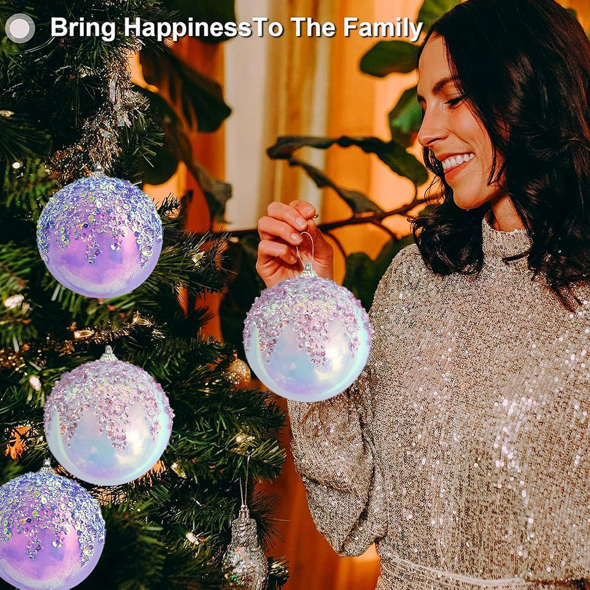 4Pcs Christmas Balls Ornaments -Shatterproof Christmas Ball for Xmas Tree Decorations Hanging,Wedding Party Holiday Decorations Colorful Purple Glitter Ball 4in x 4 Pack