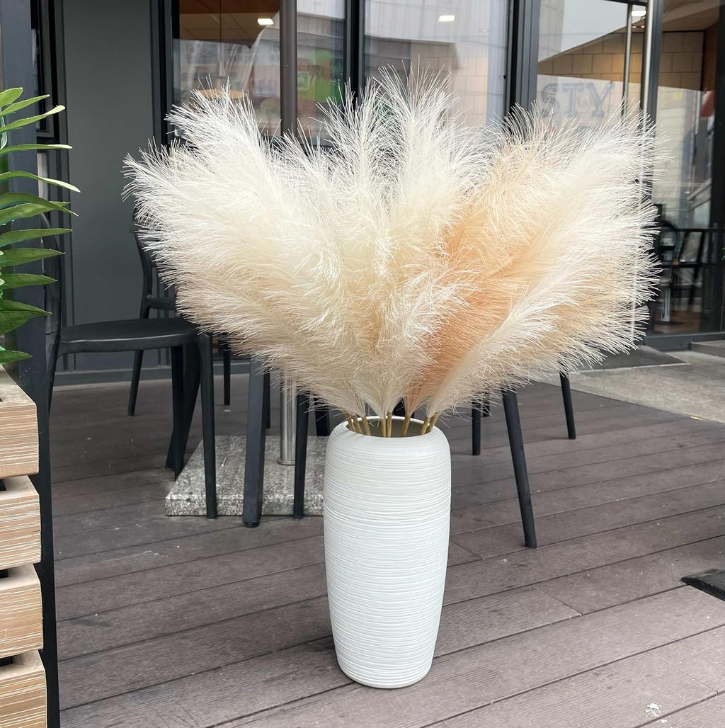 Ouddy Decor 8 Pcs 38''/97cm Tall Faux Large Pampas Grass Decor, Mixed Beige